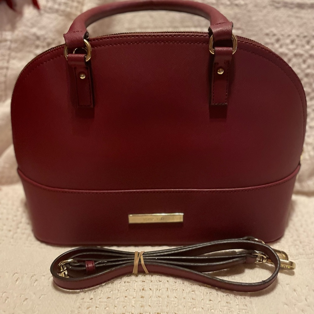 Anne Klein dome satchel purse vegan dark red